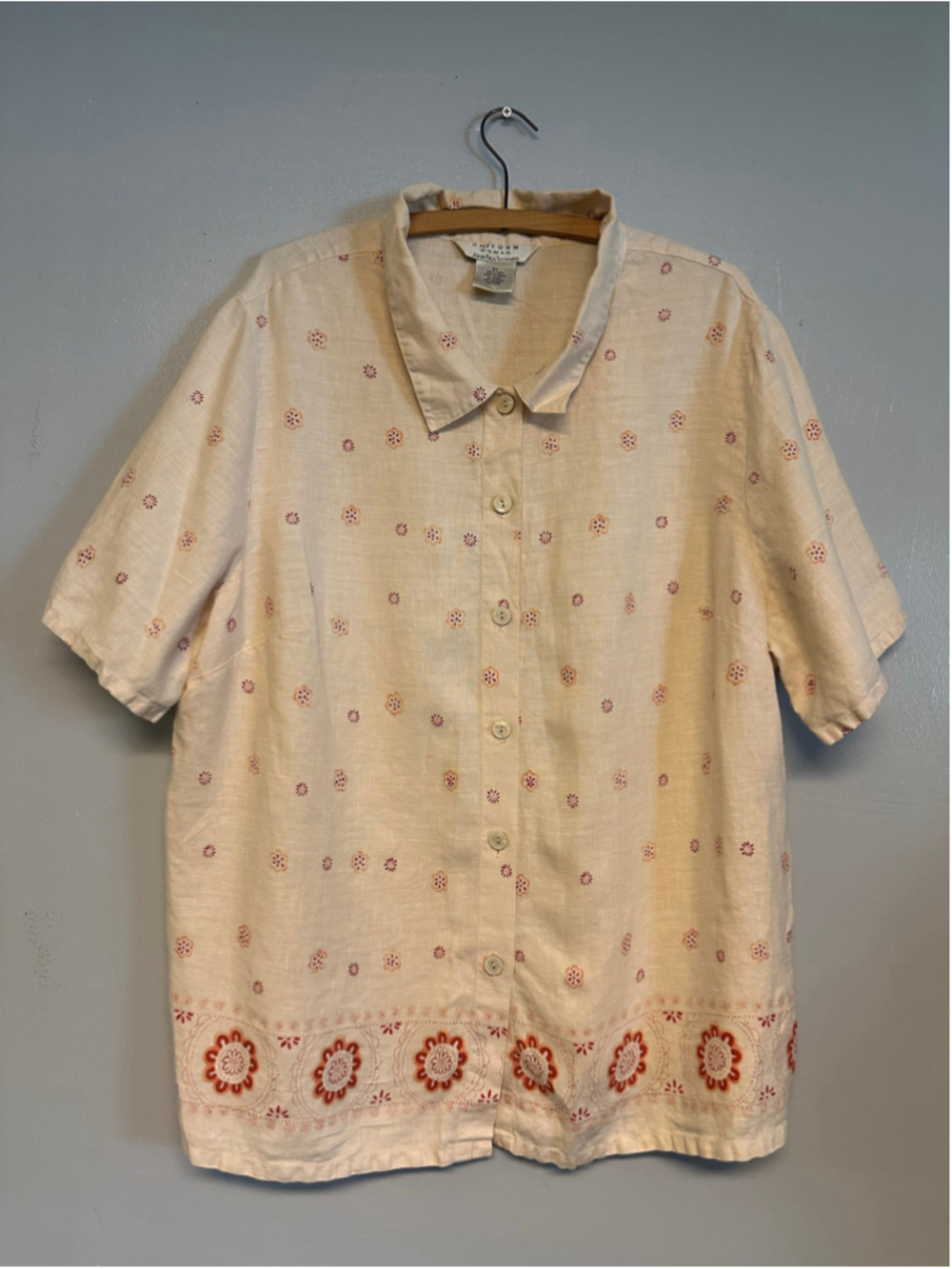 John Paul Richard 100% Linen Button Down Shirt, Beige/Orange, Size 3X Floral